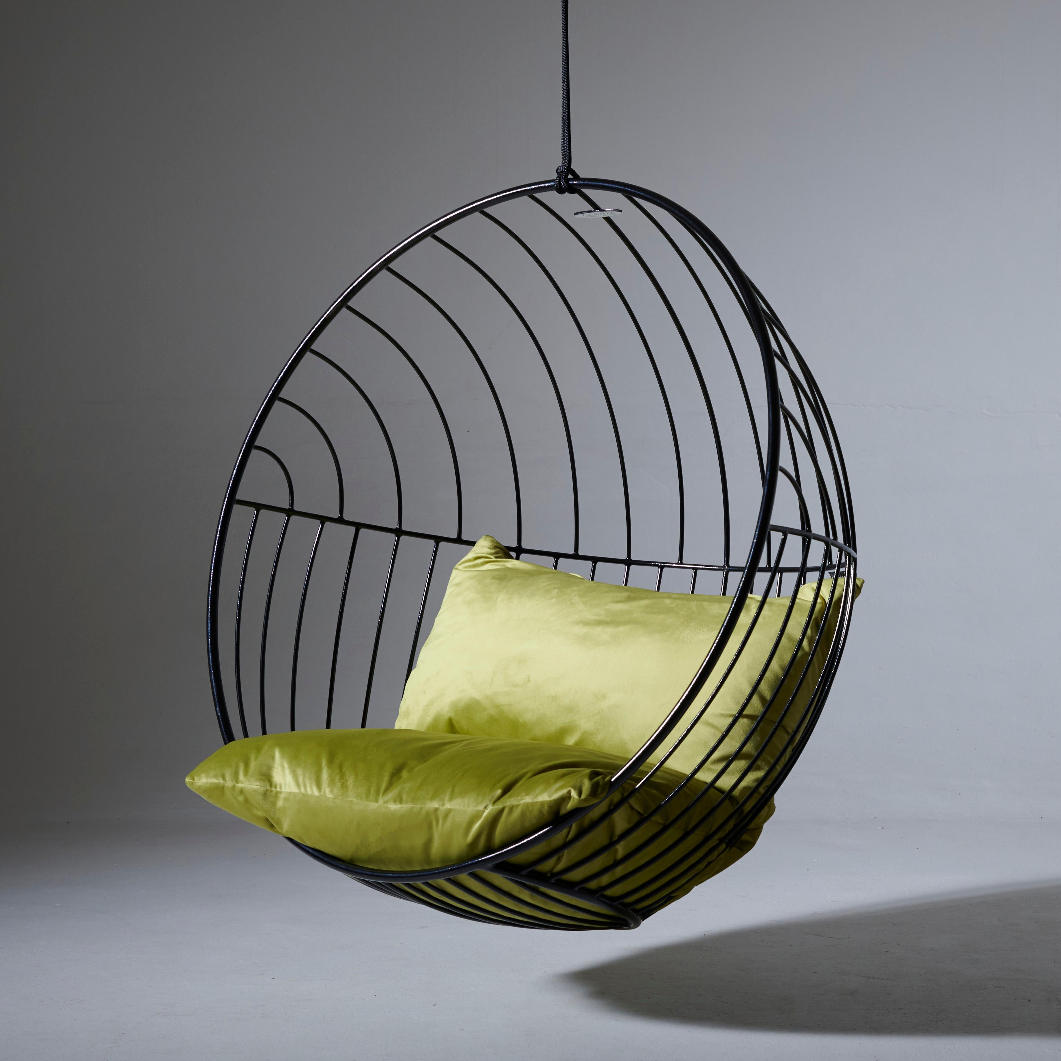 Minimalist Modern Hanging Bubble Chair with Velvet Cushions For Sale