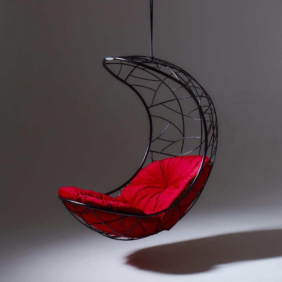 Welded Minimal Steel Hanging Chair in Black for Indoor or Outdoor For Sale