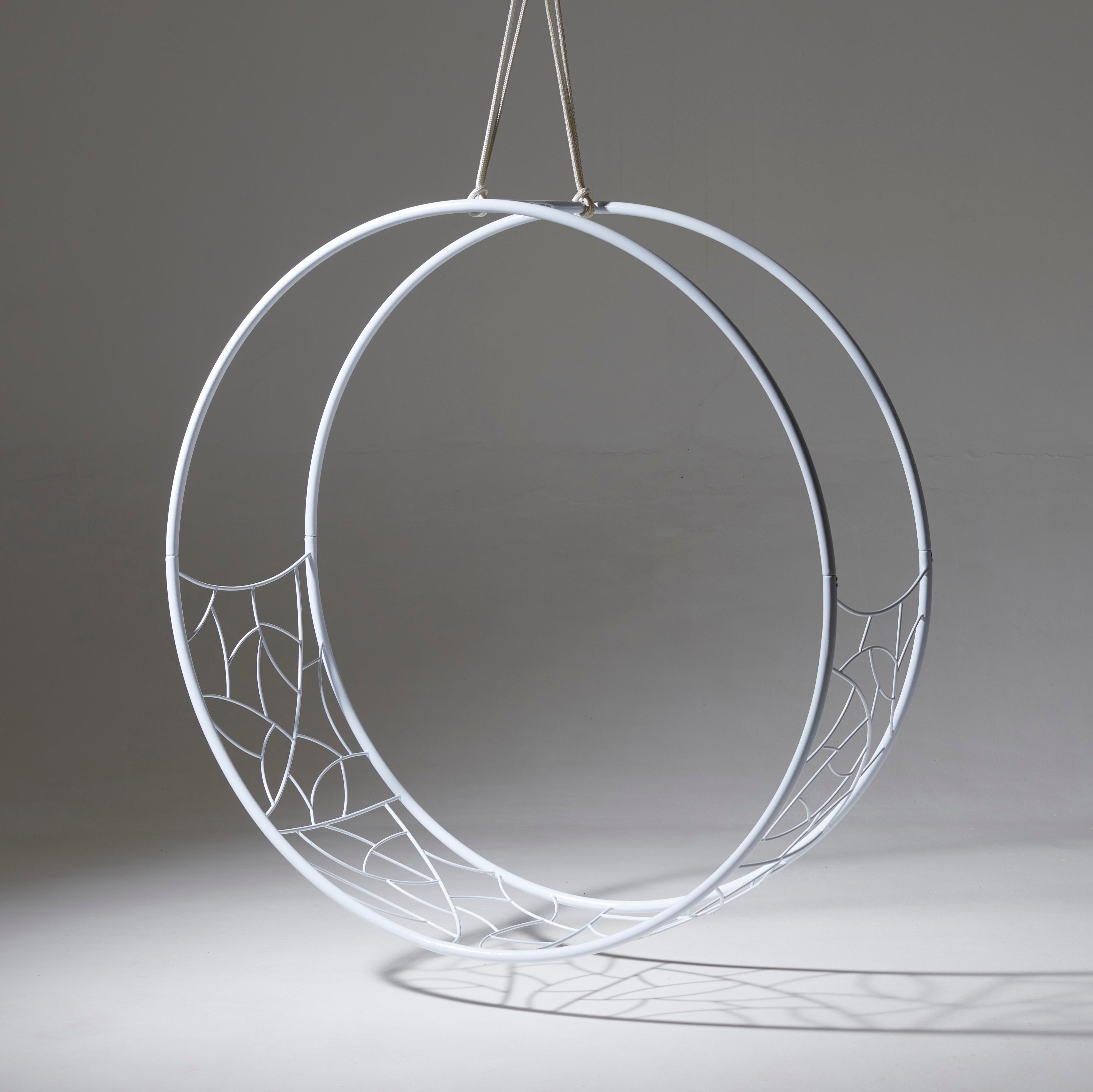 The Wheel hanging chair swing seat is sculptural and dynamic. Its striking circular shape lends itself for use as a functional art piece.

The chair has an open yet enveloping feel. The pattern detail is inspired by nature and reminiscent of the