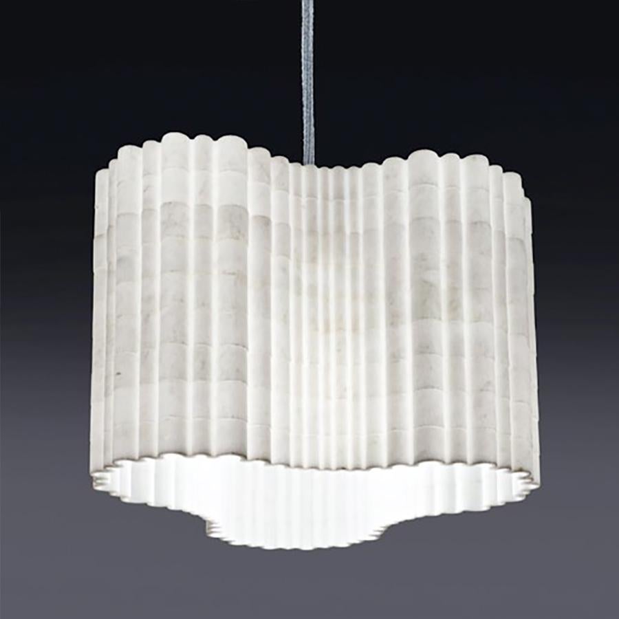 Italian Modern Hanging Lamp White Marble Polished WaterJet Cut Paolo Ulian HandMade For Sale