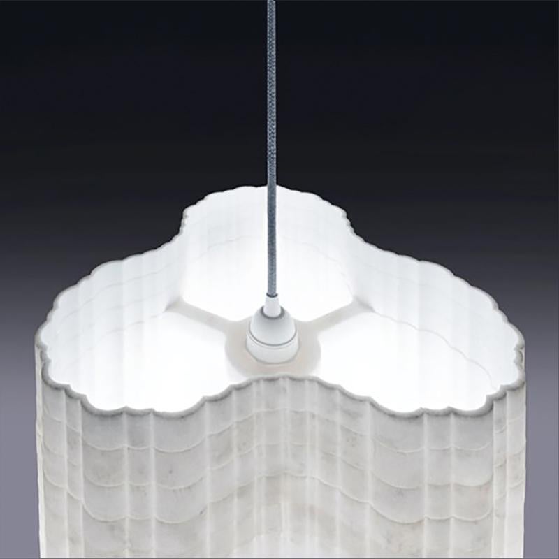 Modern Hanging Lamp White Marble Polished WaterJet Cut Paolo Ulian HandMade In New Condition For Sale In Milan, IT