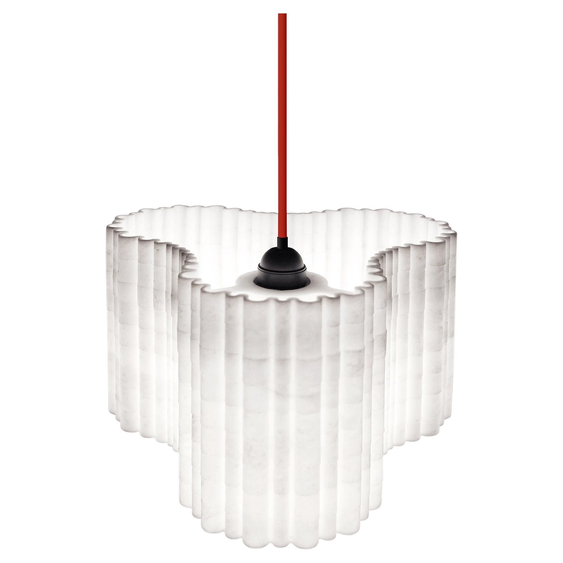 Modern Hanging Lamp White Marble Polished WaterJet Cut Paolo Ulian HandMade For Sale