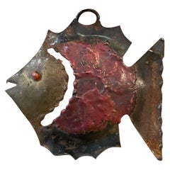 Modern Hanging Metal Small Fish Sculpture Mexico 1970s Los Castillo Vintage