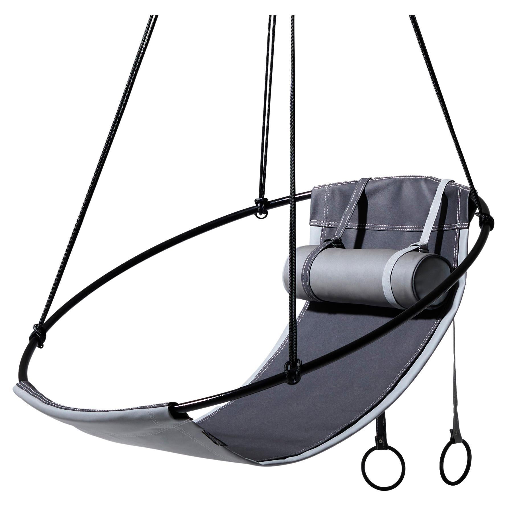 Modern Hanging Sling Chair for Outdoor in Greys For Sale