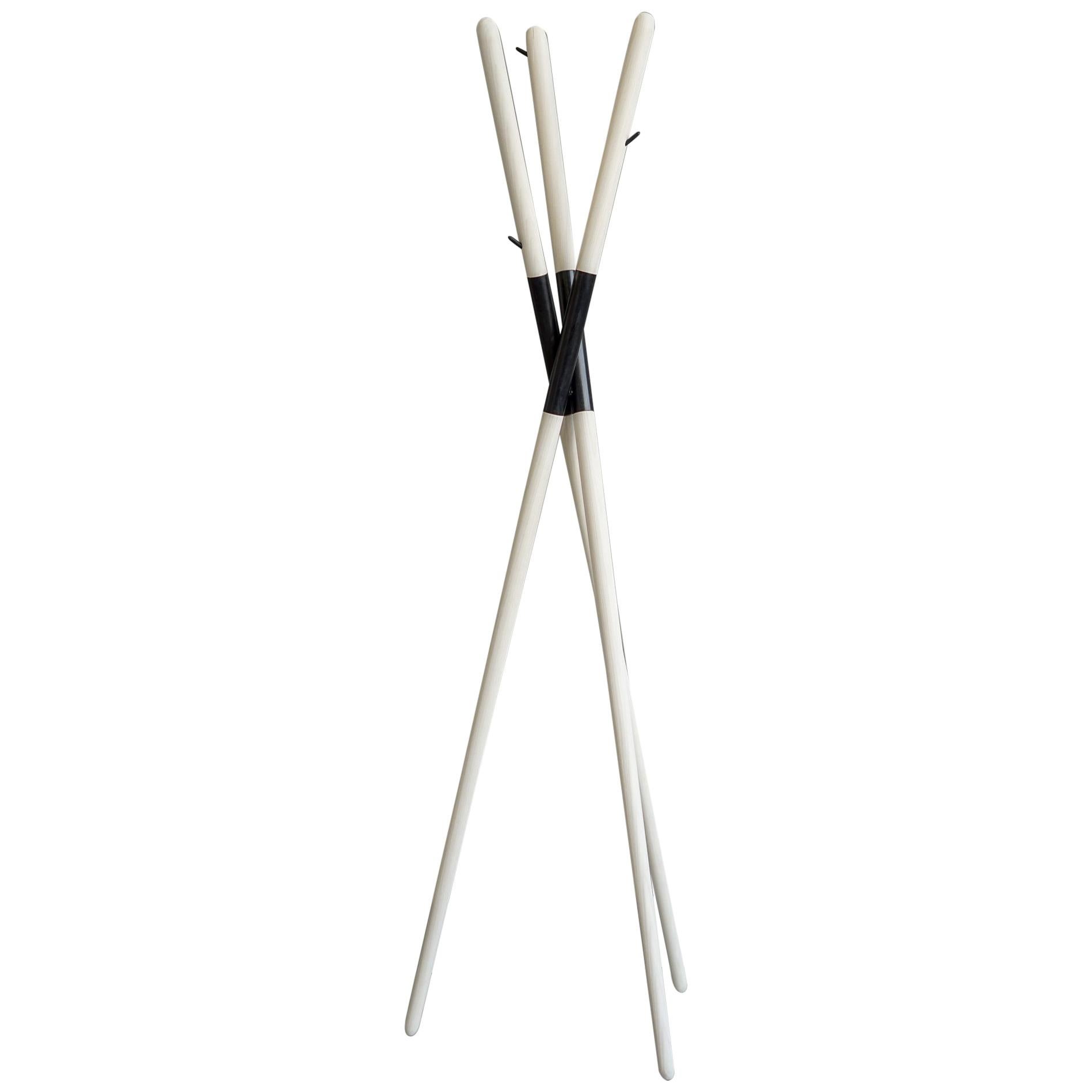 Modern Hashi Coat Rack in Bleached Ash and Blackened Steel by Ordinal Indicator For Sale