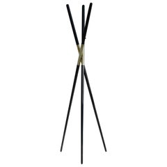 Modern Hashi Coat Rack Polished Brass and Burnt Oak