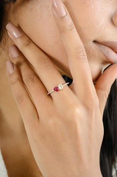 Modern Heart Ruby Diamond Proposal Ring Gift for Valentine in 14k Yellow Gold