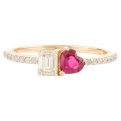 Bague d'origine moderne en forme de cœur, rubis et diamant, offerte pour Valentine en or jaune 14 carats