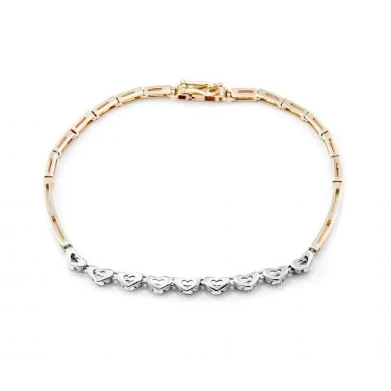 Taille ronde Bracelet moderne en forme de cœur en or blanc et jaune 14 carats en vente