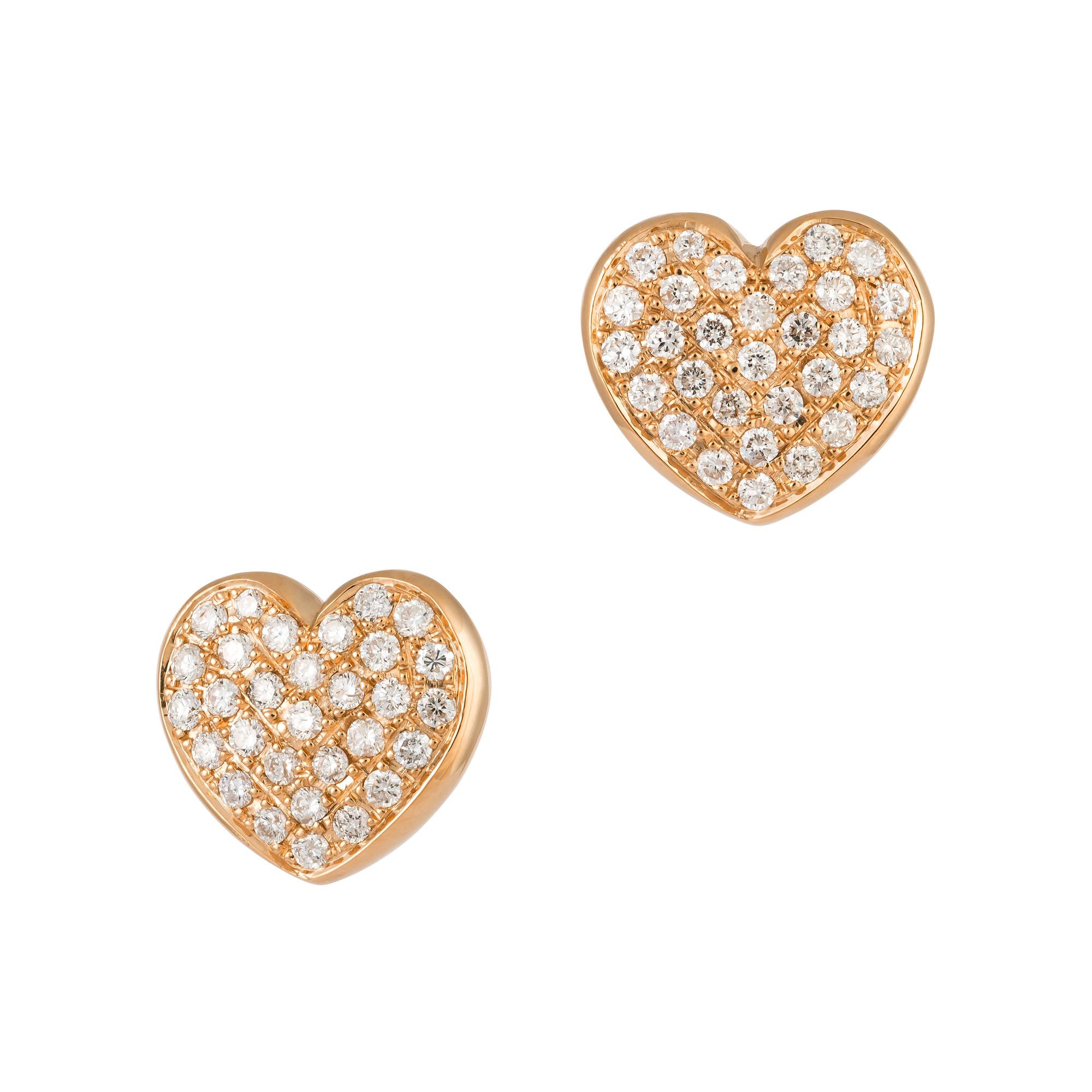 Modern Heart White Yellow Gold 18K Earrings Diamond for Her In New Condition For Sale In Montreux, CH