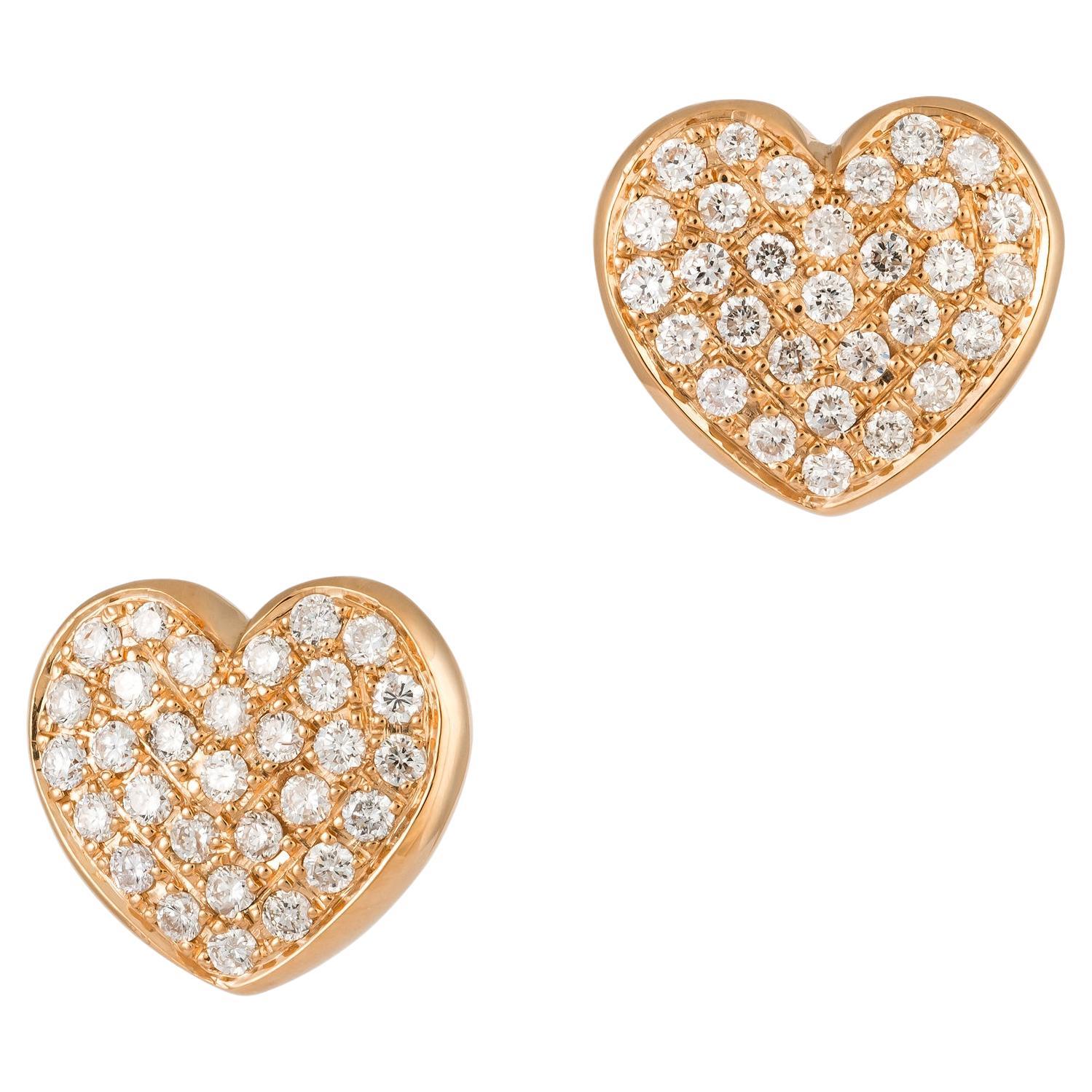 Modern Heart White Yellow Gold 18K Earrings Diamond for Her For Sale