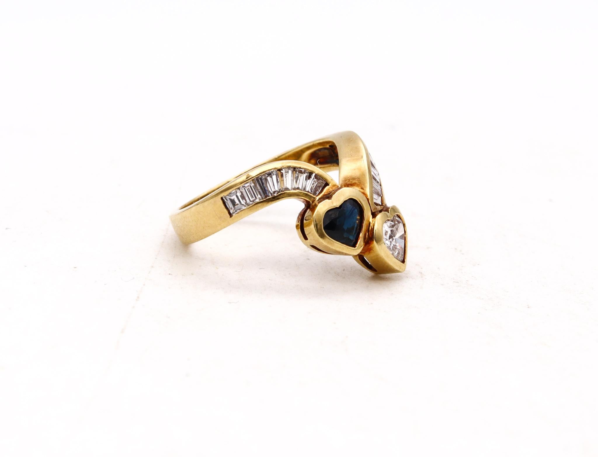 Modern Hearts Toi Et Moi Ring in 18Kt Gold with 2.59 Ctw Diamonds and Sapphire For Sale 1