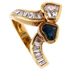 Modern Hearts Toi Et Moi Ring in 18Kt Gold with 2.59 Ctw Diamonds and Sapphire