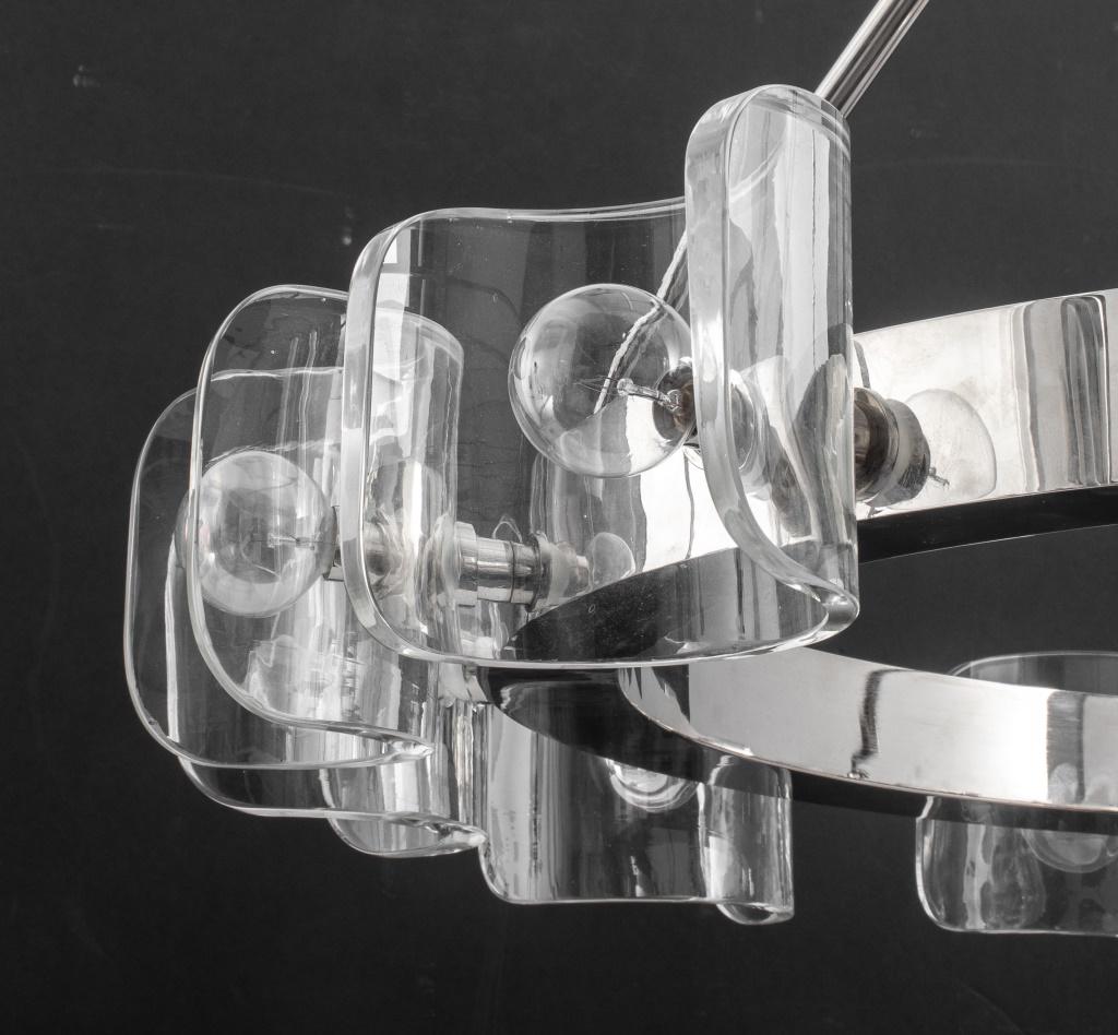 American Modern Helios Chrome & Glass Ring Chandelier For Sale