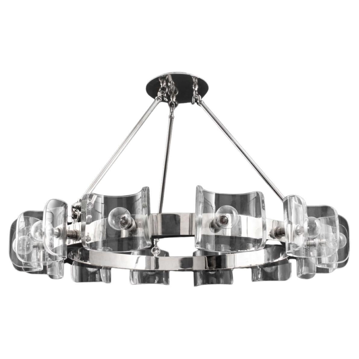 Modern Helios Chrome & Glass Ring Chandelier