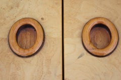 Modern Henredon Scene Two Burl Olive Wood Flip Top Rolling Bar