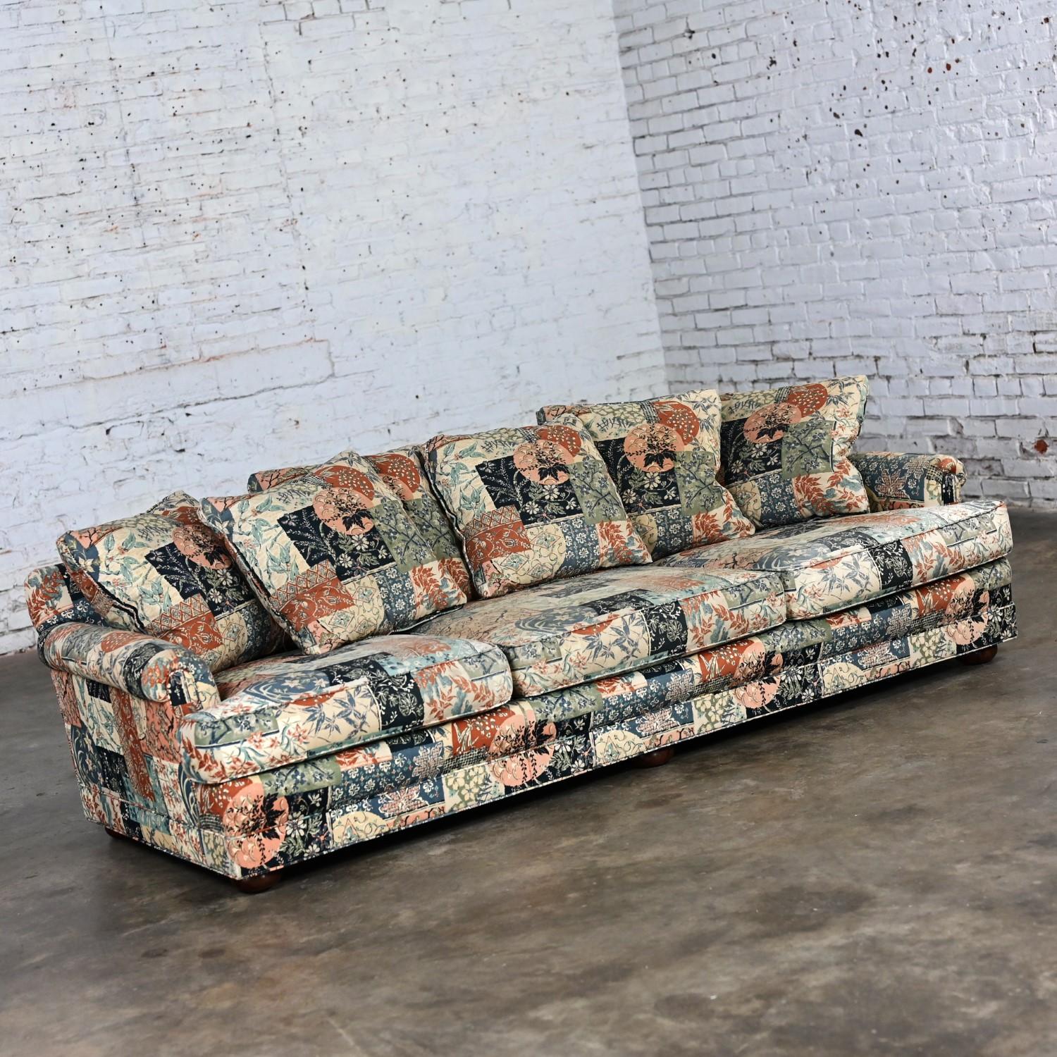 Modern Henredon Sofa with Down Pillow Back Cushions & Floral Patchwork Fabric 6