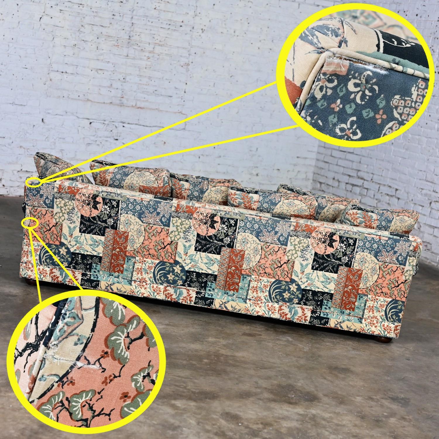 Modern Henredon Sofa with Down Pillow Back Cushions & Floral Patchwork Fabric 10