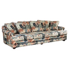 Modern Henredon Sofa with Down Pillow Back Cushions & Floral Patchwork Fabric