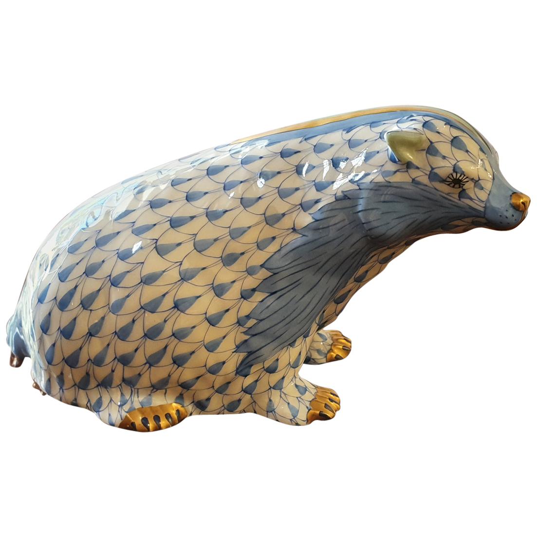 Modern Herend Hand Painted Porcelain "Badger" Figurine, Hungary