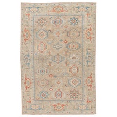 Modern Heriz Style Handmade Beige Geometric Floral Wool Rug