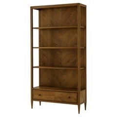 Modern Herringbone Oak Bookcase - Dark