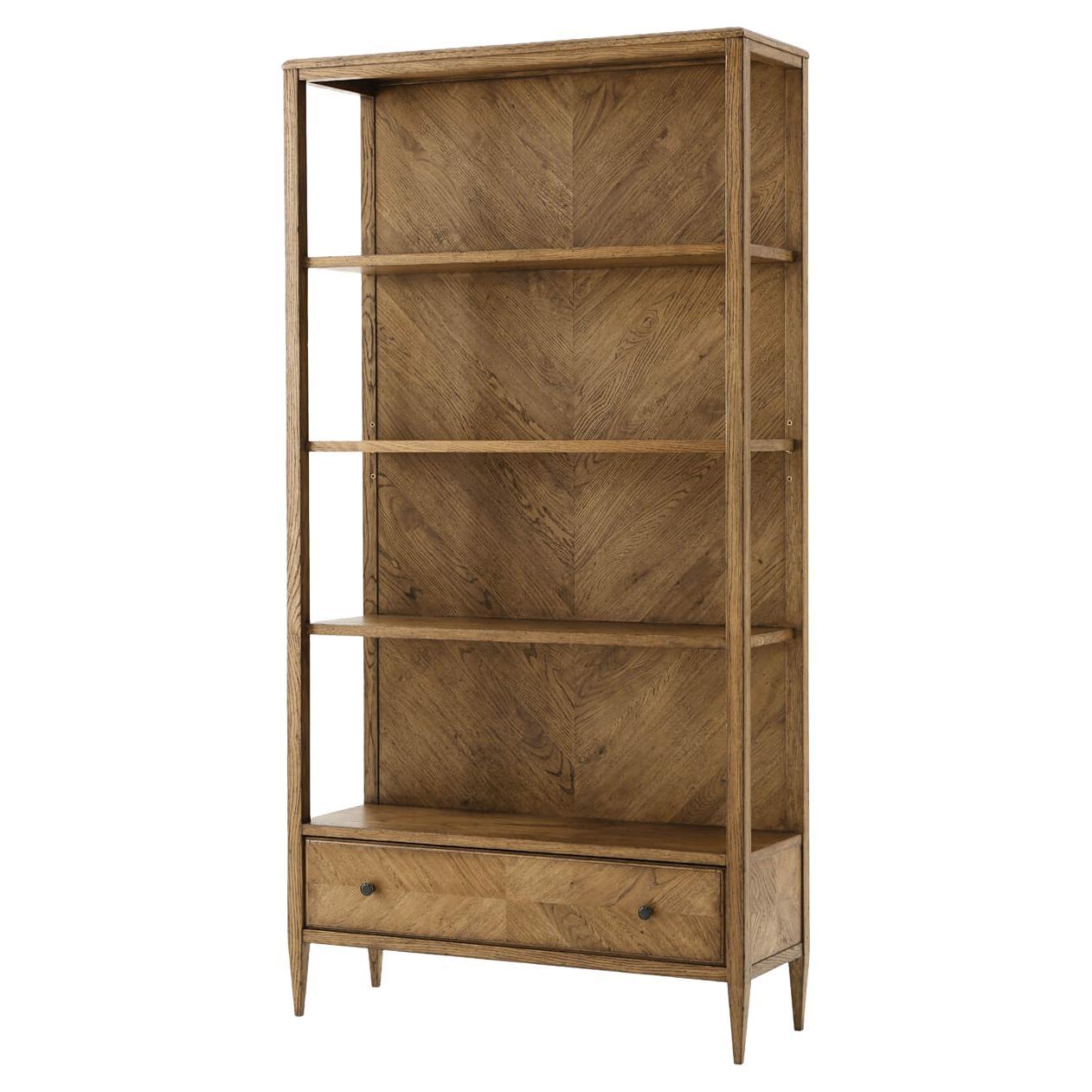 Modern Herringbone Oak Bookcase, Light For Sale