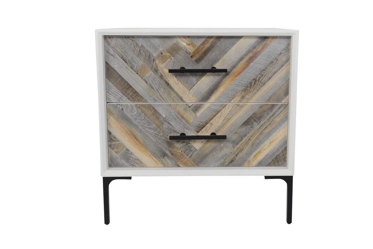 The Amalfi 2 drawer side table is perfect for any spaces, with recycled wood drawers. Surrounded by a matte white finish, the wood pieces hand placed on the drawers create a large herringbone effect. 

Dimensions:
26