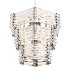 Modern Hexagonal Glass Nickel Chandelier Eichholtz Wren Ceiling Light