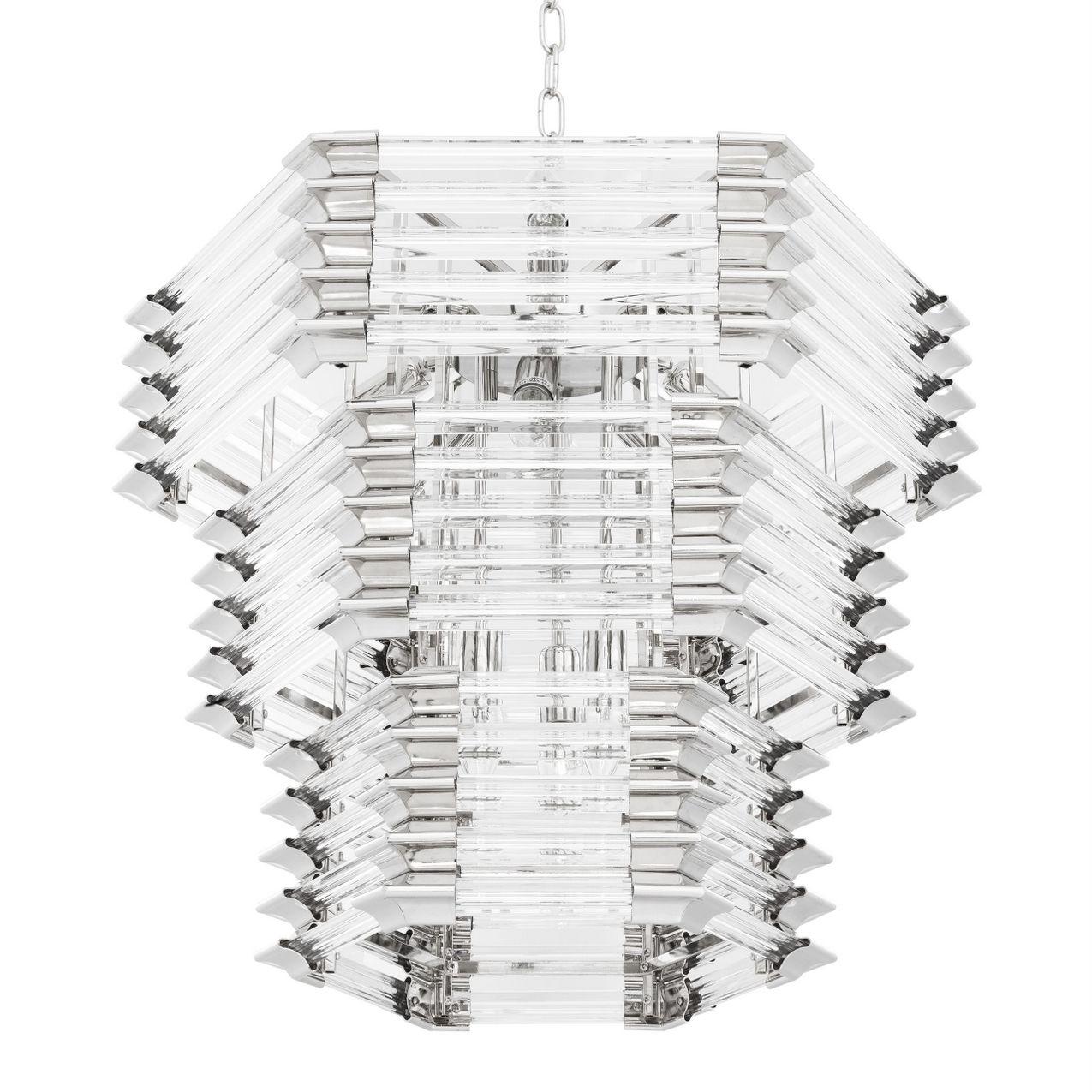 Mid-Century Modern Modern Hexagonal Glass Nickel Chandelier Eichholtz Wren Ceiling Light