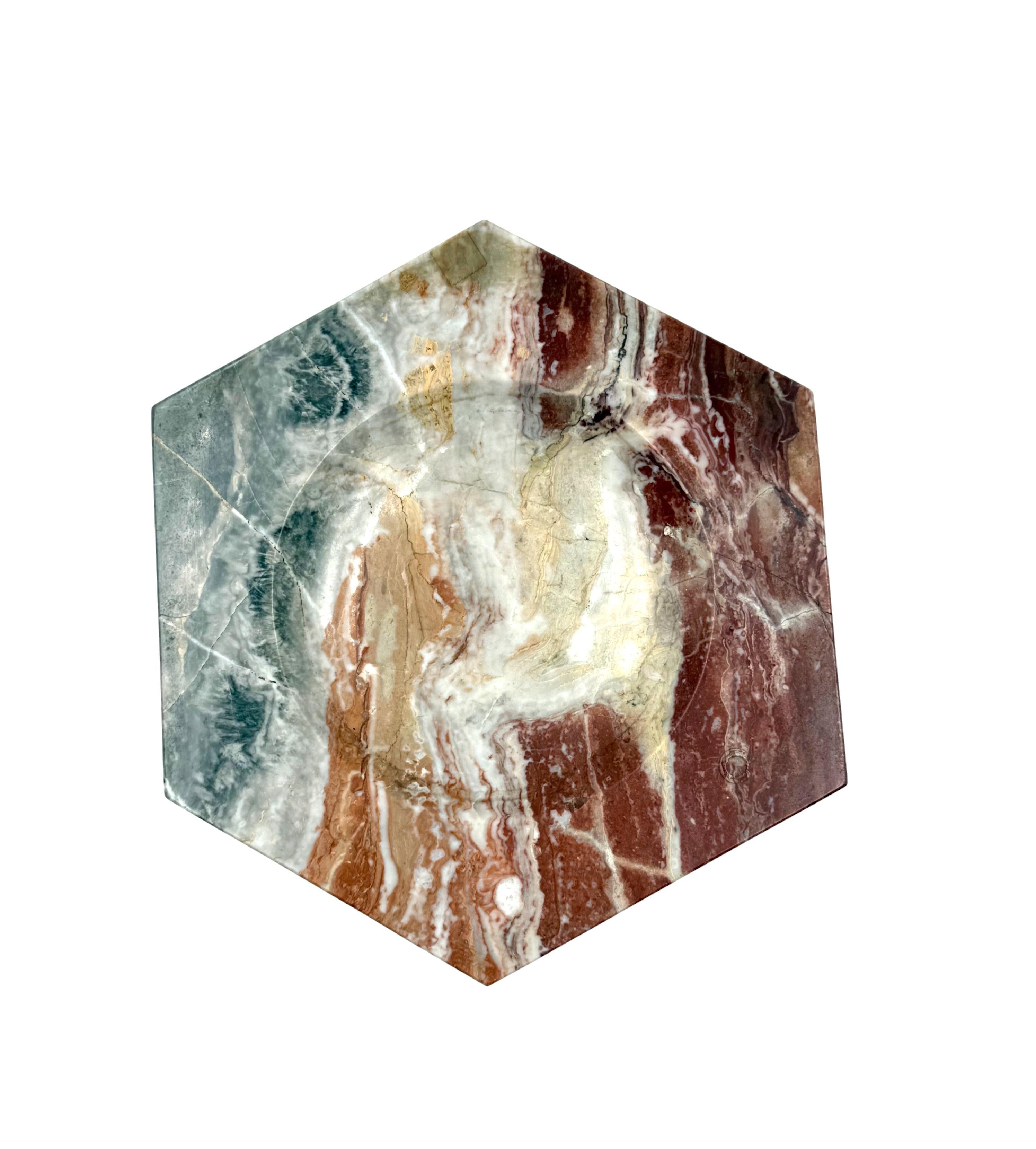 Modern hexagonal multicolored marble ashtray bowl, Italy, 1970s in vendita 8