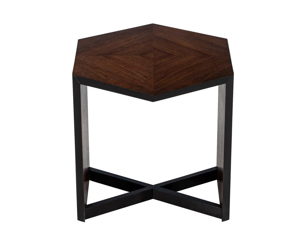 American Modern Hexagonal Walnut Accent Table For Sale