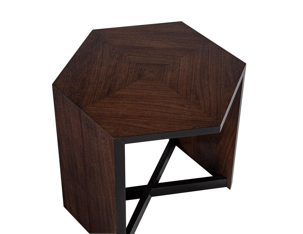 Contemporary Modern Hexagonal Walnut Accent Table For Sale