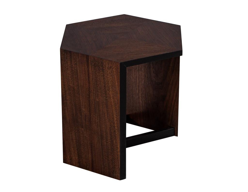 Modern Hexagonal Walnut Accent Table For Sale 1