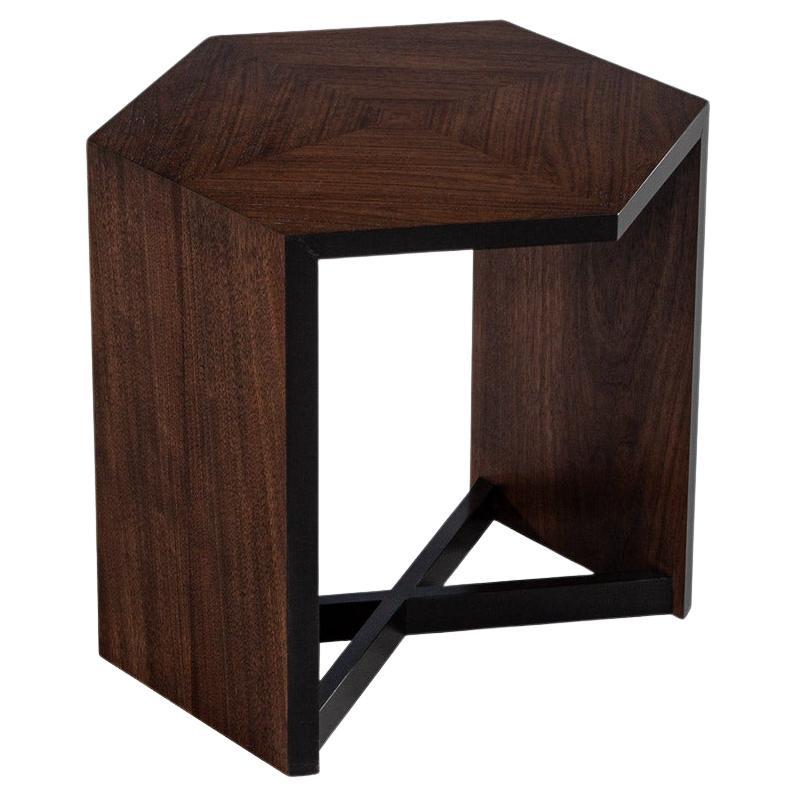 Modern Hexagonal Walnut Accent Table For Sale