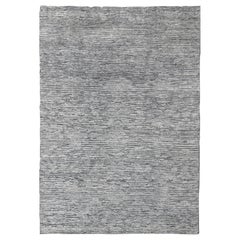 Modern Hi-Low Minimalist Design Rug in Solid White Color Pile and and Gray Weft