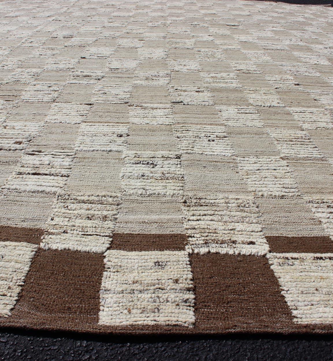 Hi-Low Piled Rug With Checkerboard Design in Earth Tones by Keivan Woven Arts For Sale 2