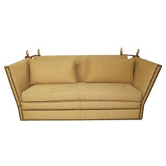 Modern High Back Sofa with Yellow Linen Upholstery, French Design