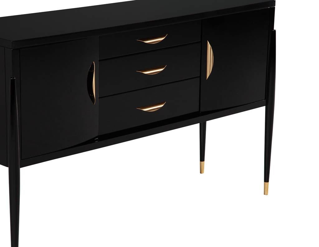 Gold Leaf Modern High Gloss Black Lacquer Sideboard For Sale