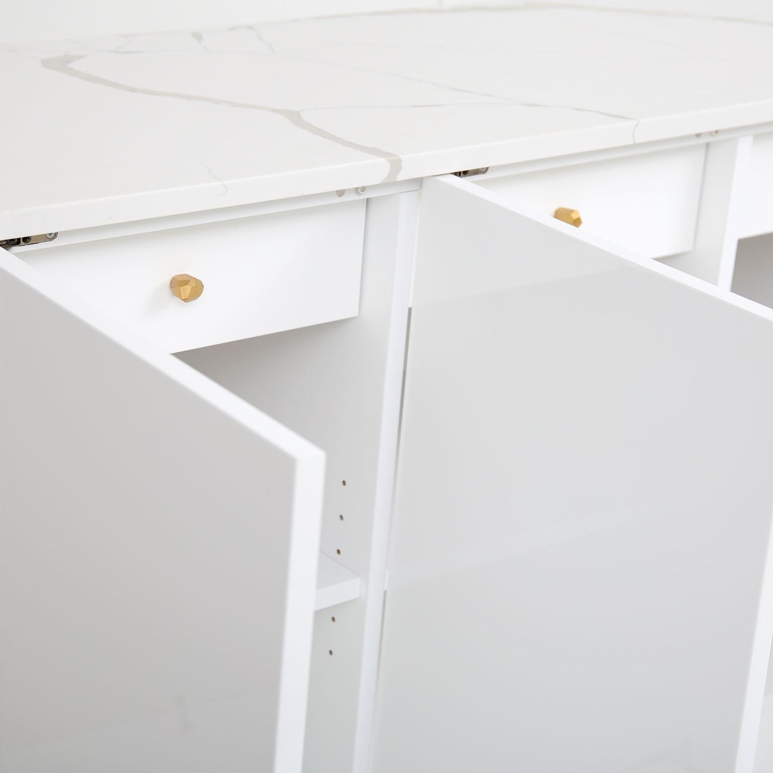 Modernes weißes Sideboard in Hochglanz mit Marmorplatte und Messingbeinen, Moderne im Angebot 4