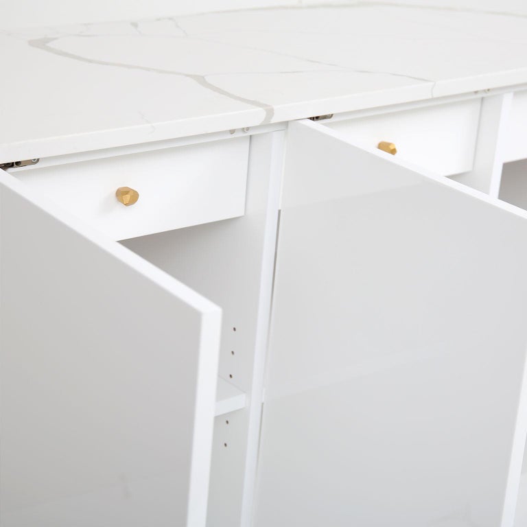 Modern White Sideboard in high gloss with Marble Top and Brass Legs For Sale 4