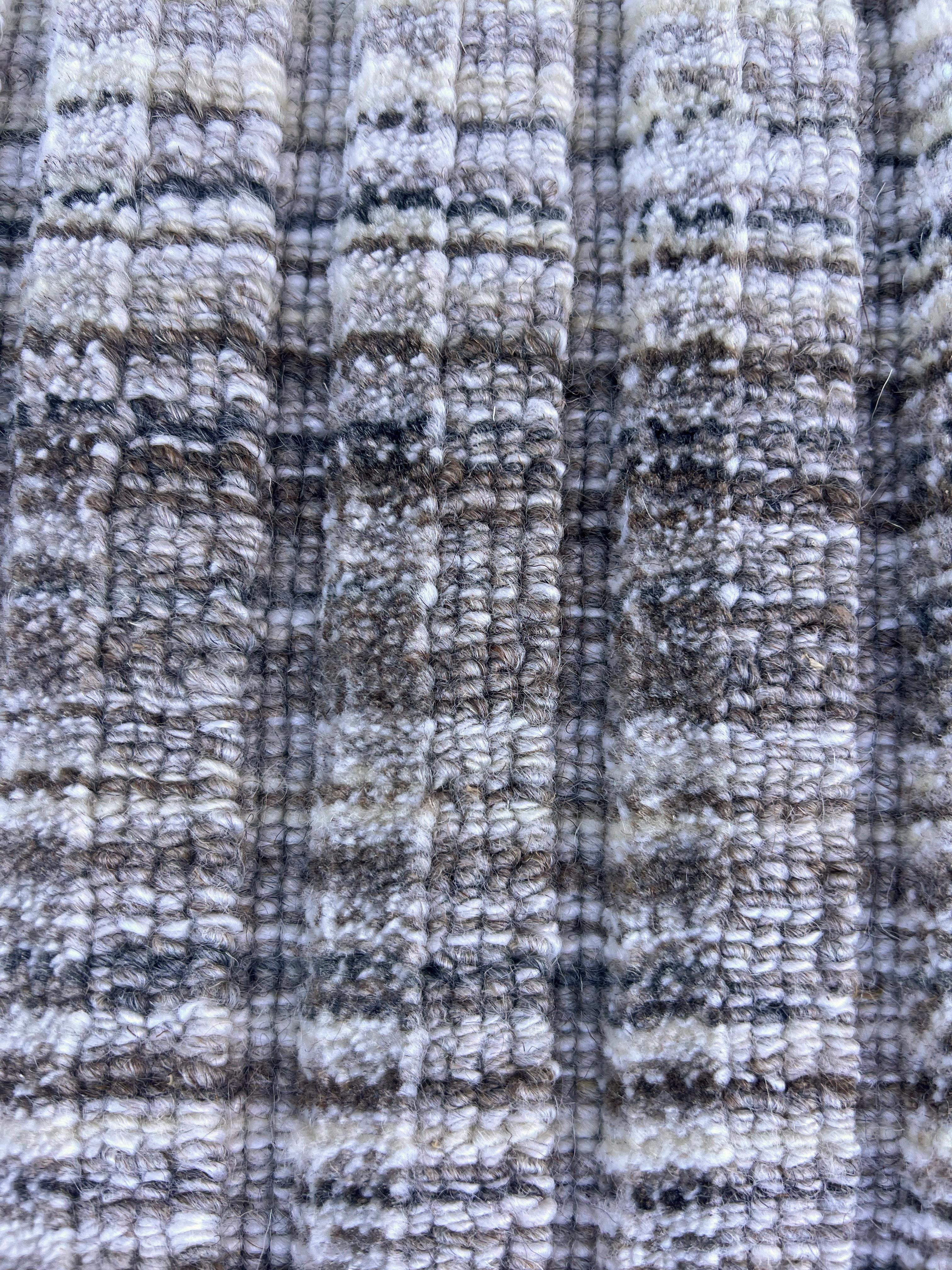 Hand-Knotted, high-low wool on a cotton foundation. 

8X10 made to order. 

Can be made in any shape and size.

Actual lead time will vary depending on size.

Origin: India

Field Color: Multicolored

Border Color: Ivory, Brown, Gray
