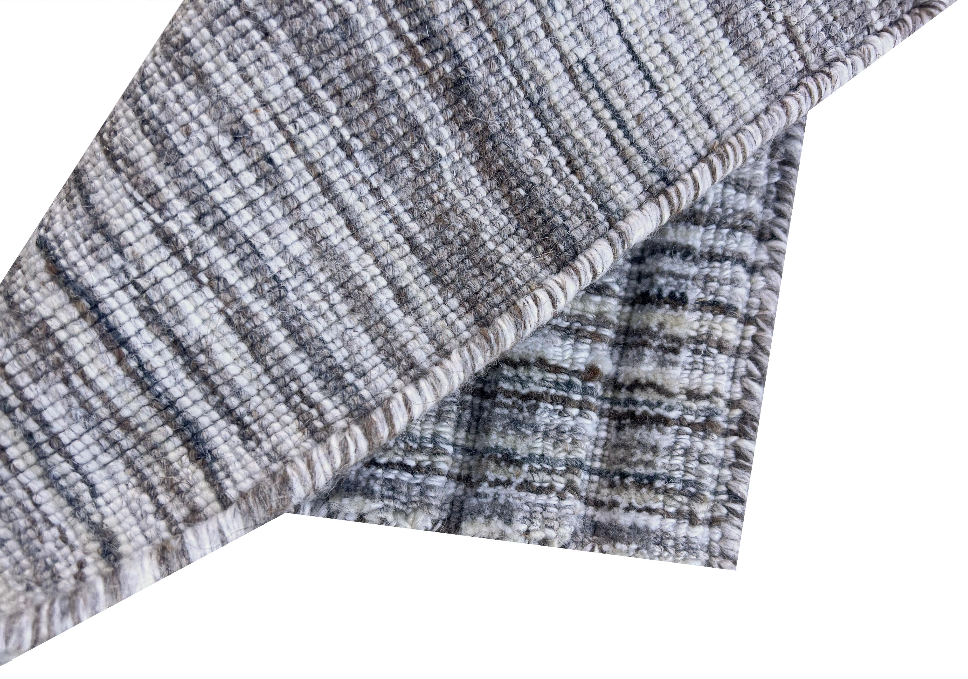 Indian Modern High-Low Wool Rug For Sale