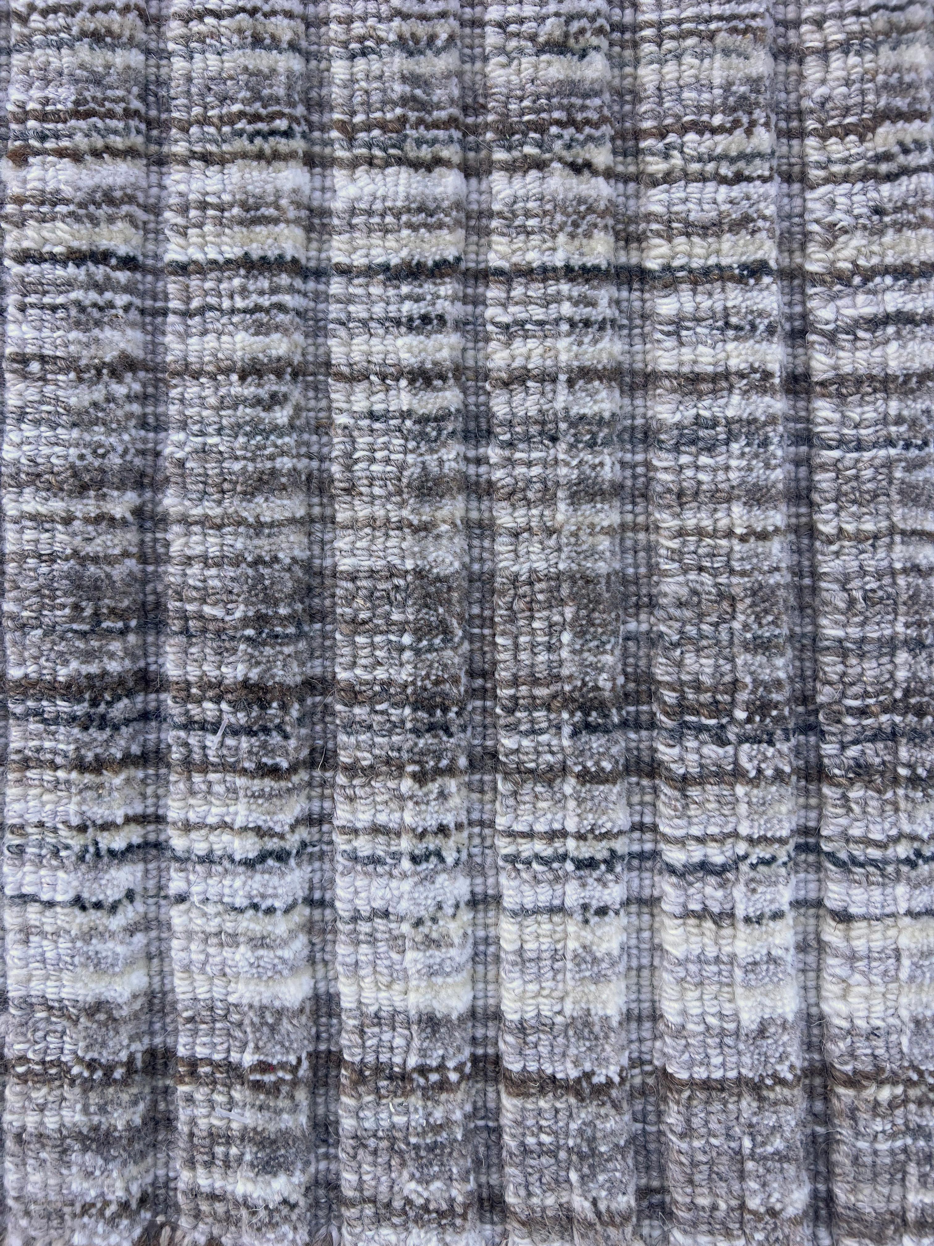 Hand-Woven Modern High-Low Wool Rug For Sale