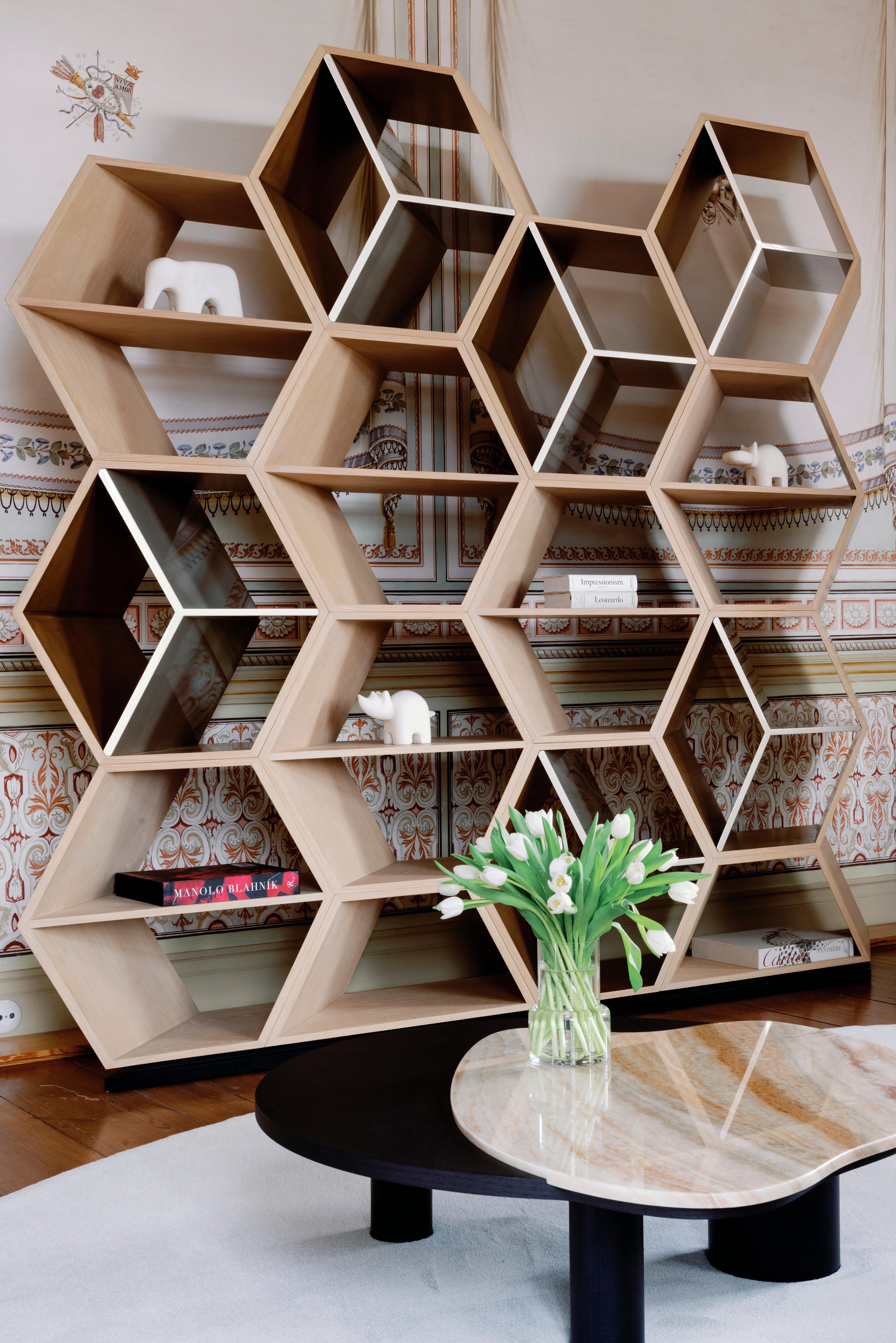 Modern Hobart Bookcase, Beige Gold Bronze, Handmade in Portugal by Greenapple In New Condition For Sale In Lisboa, PT