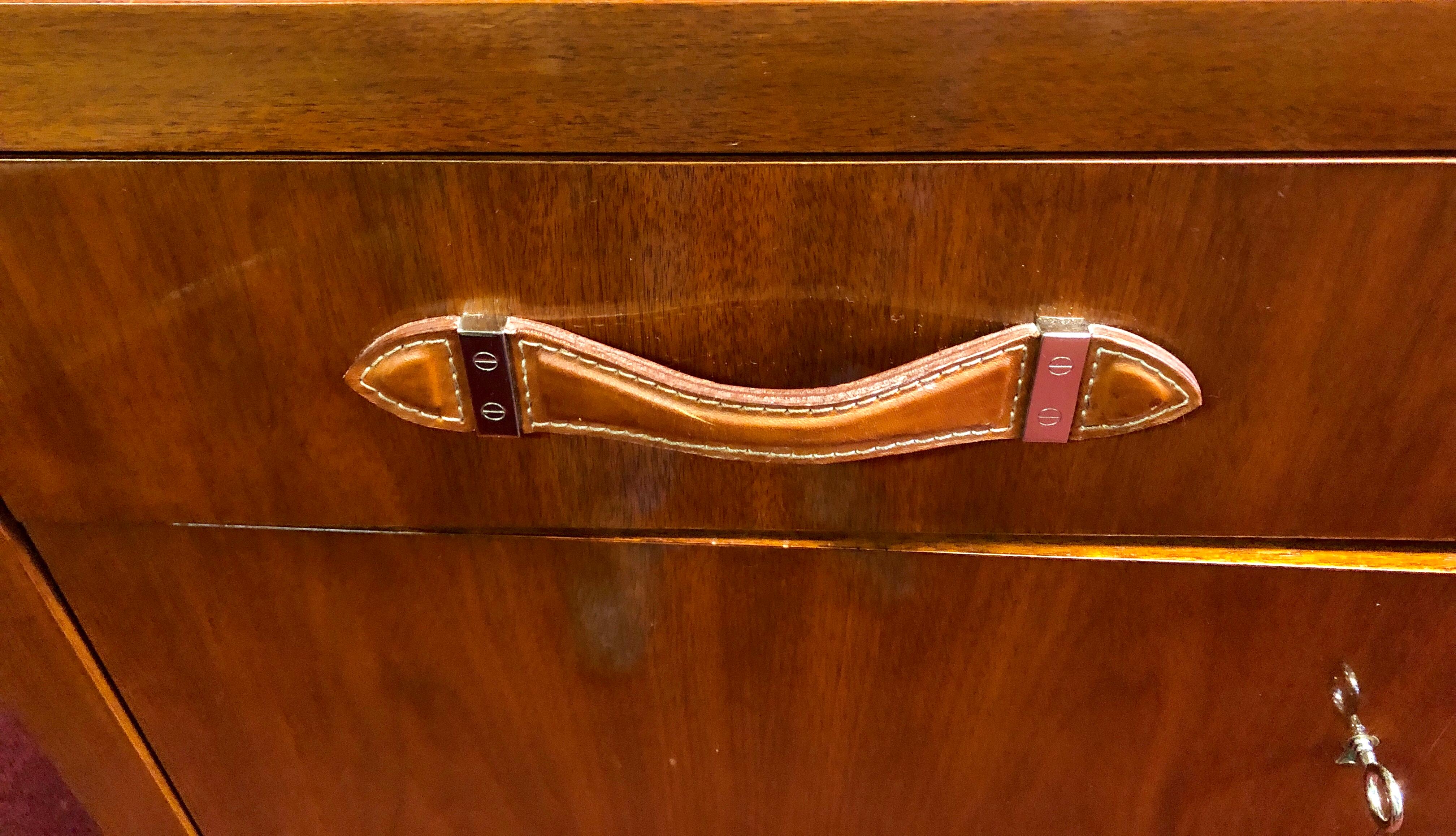 Modern Hollywood Double Chest Mahogany with Leather Pulls Labeled by Designer In Good Condition In Manhasset, NY