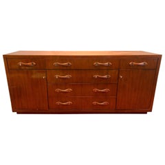 Modern Hollywood Double Chest Mahogany with Leather Pulls Labeled by Designer