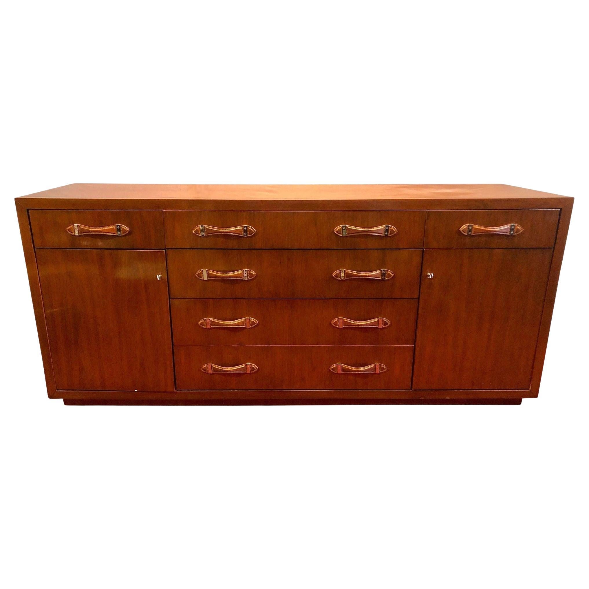 Modern Hollywood Double Chest Mahogany with Leather Pulls Labeled Ralph Lauren