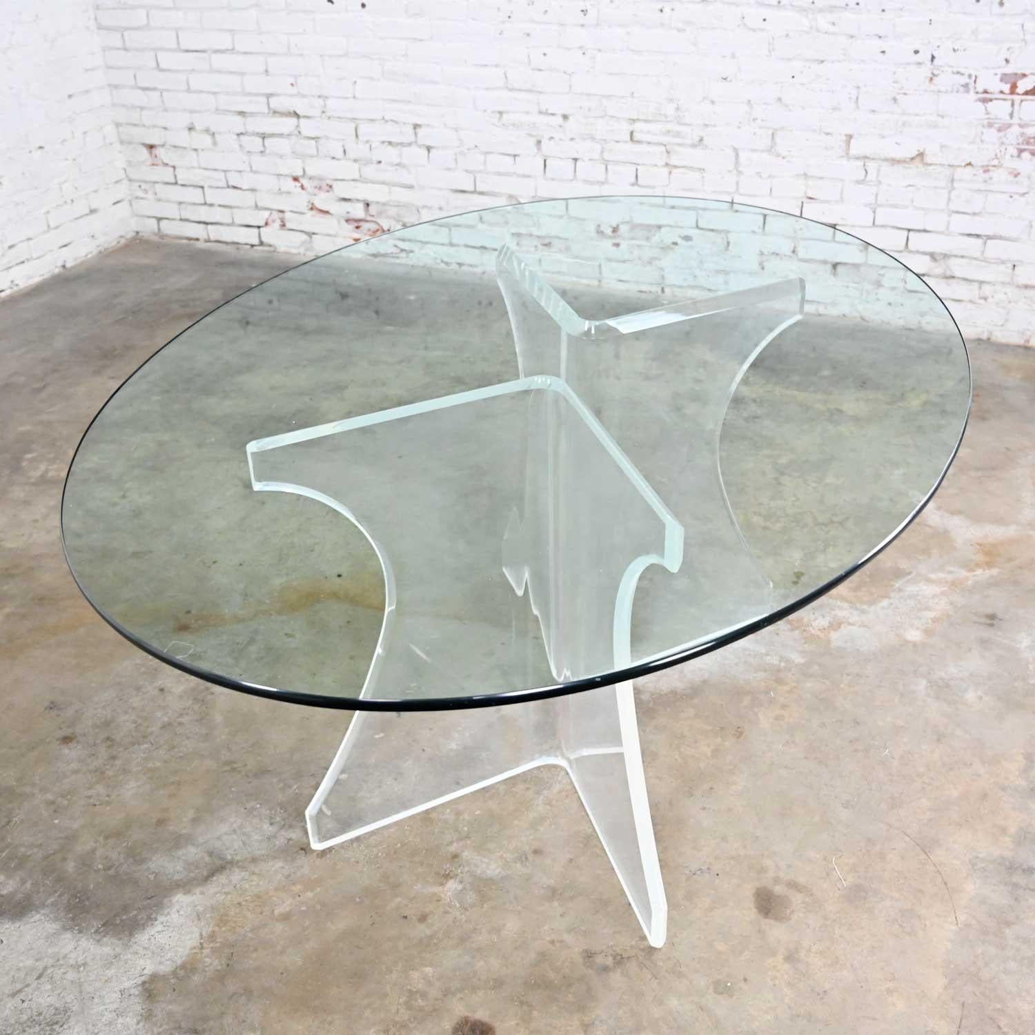 Modern Hollywood Regency Art Deco Lucite Sculptural Dining Table Oval Glass Top For Sale 1