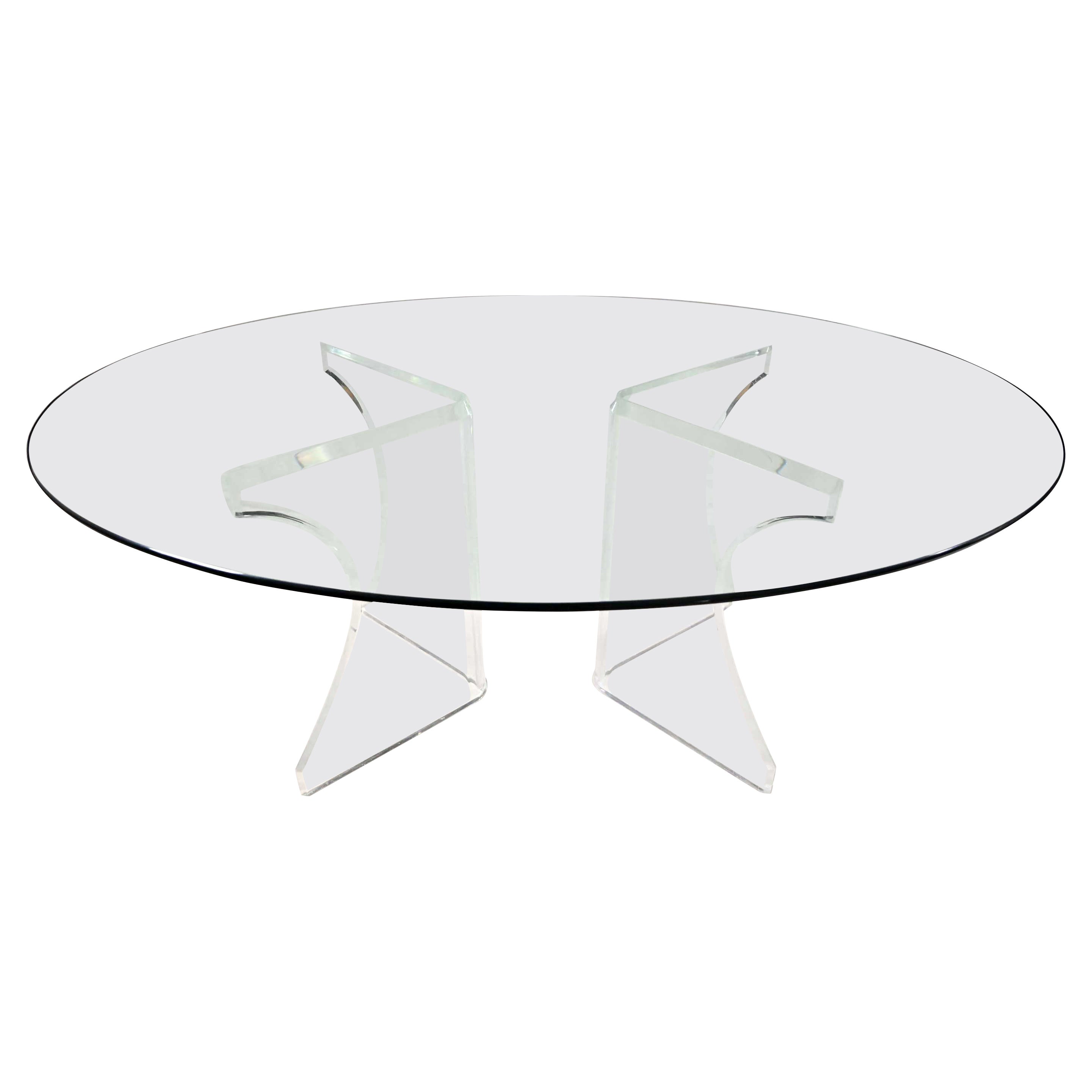 Moderner skulpturaler Hollywood Regency Art Deco Lucite-Esstisch mit ovaler Glasplatte im Angebot